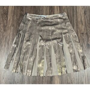 Chelsea Reece Sequin Pleated Golden Mini Tiered Skirt Size L